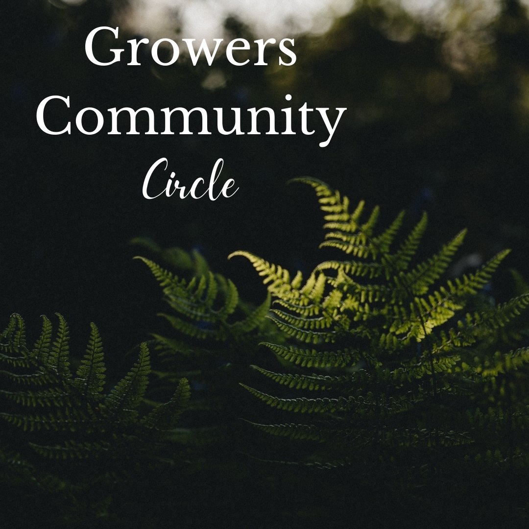 Growers Community Circle. Fern in dark background.